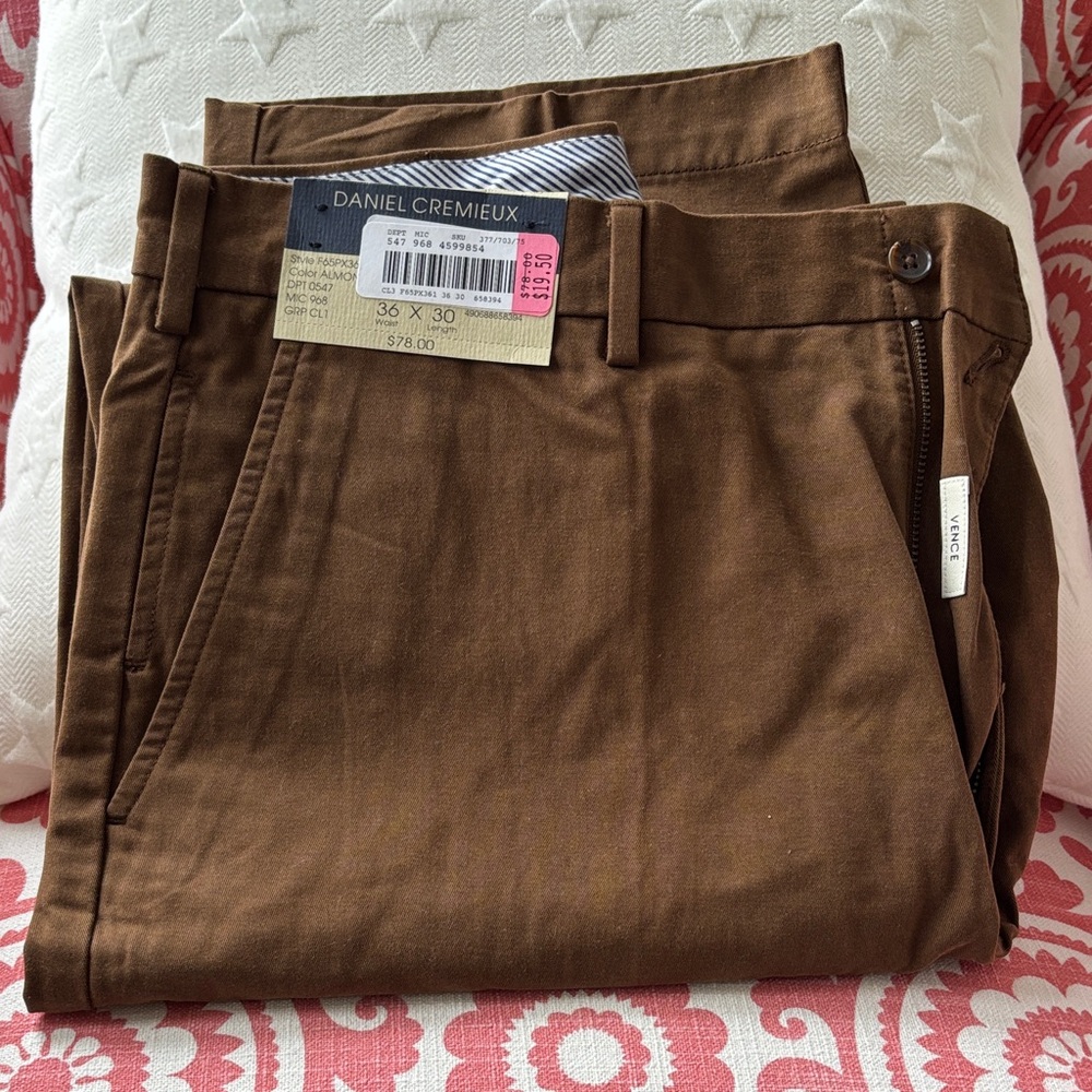 Daniel Cremieux Men's Almond Brown Chinos 36x30 Flat front